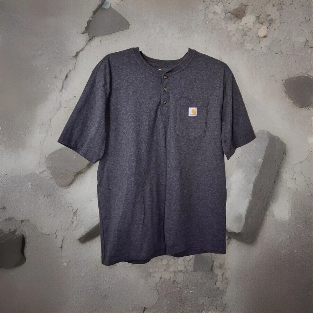 Carhartt Gray Loose Fit Henley T-Shirt Mens Short Sleeve Pullover Size XL - Picture 2 of 8